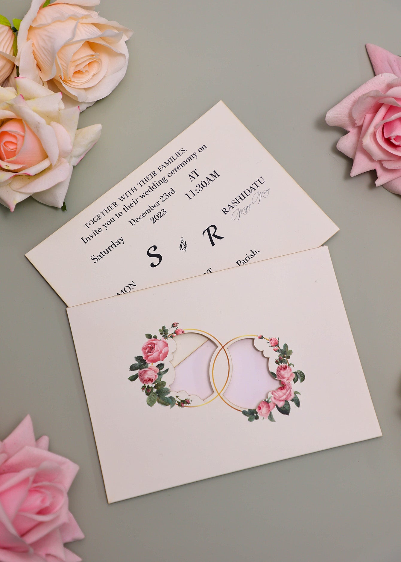Elegant Laser Cut Wedding Invitation Card with Envelope, Customizable for Ceremony, Custom design wedding invitation card,（副本）