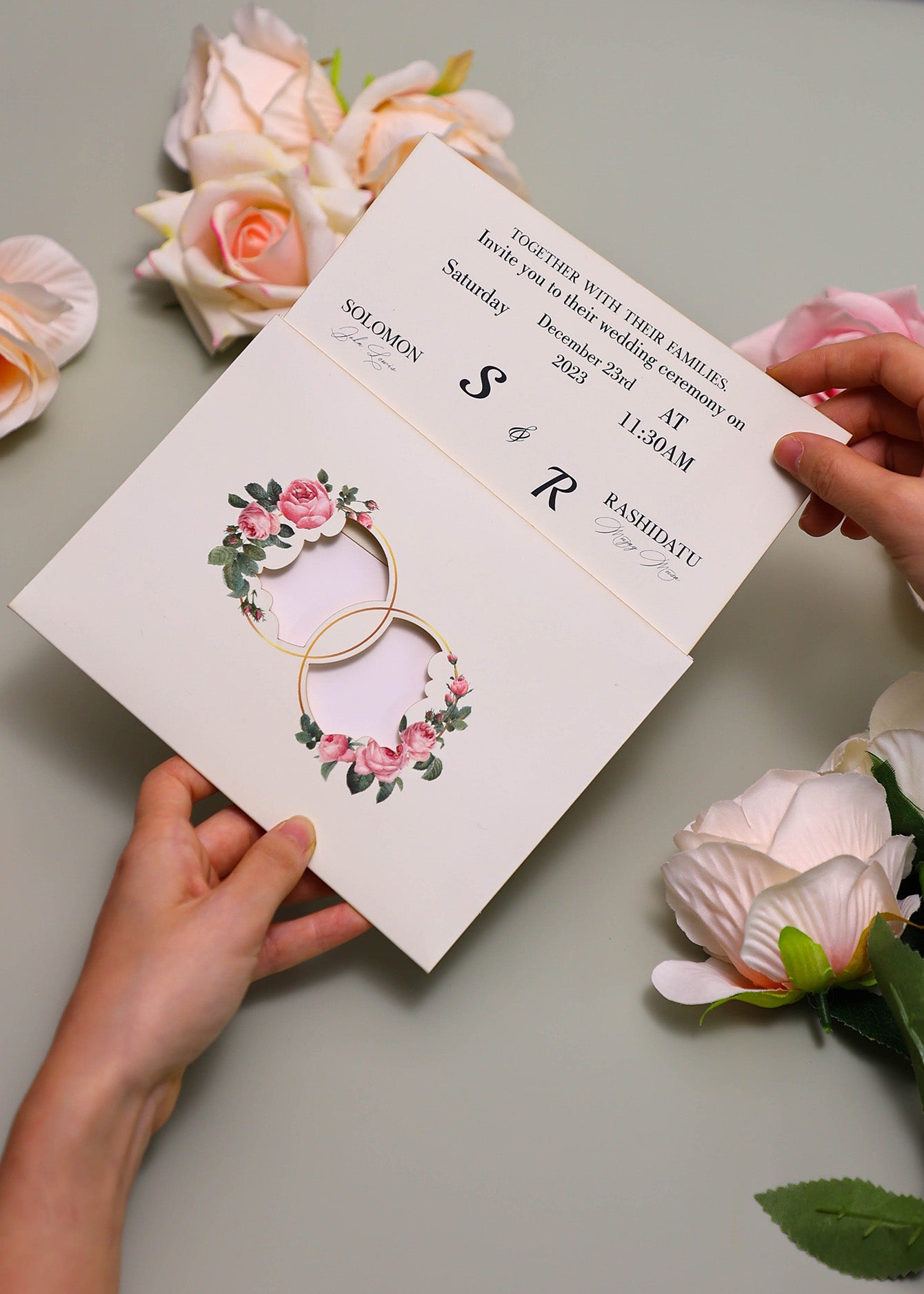 Elegant Laser Cut Wedding Invitation Card with Envelope, Customizable for Ceremony, Custom design wedding invitation card,（副本）