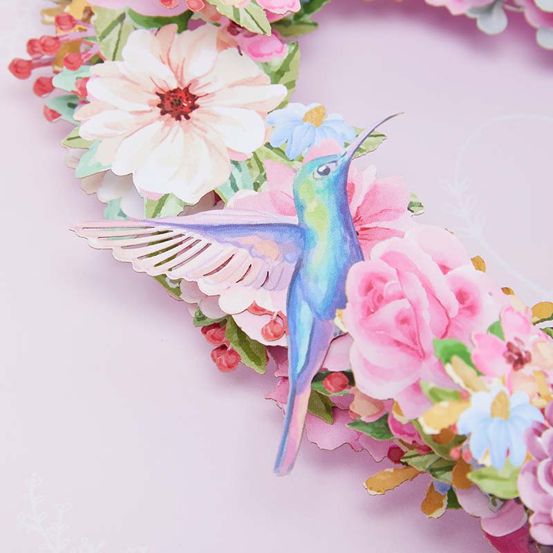 Low MOQ Heart Floral Wreath 3D Pop-Up Card with Hummingbirds Romantic Gift for Love & Wedding