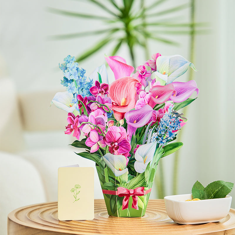 Wholesale Competitive Price Orchid 3D Pop-up Card Life-sized Pop-up Flower Bouquet