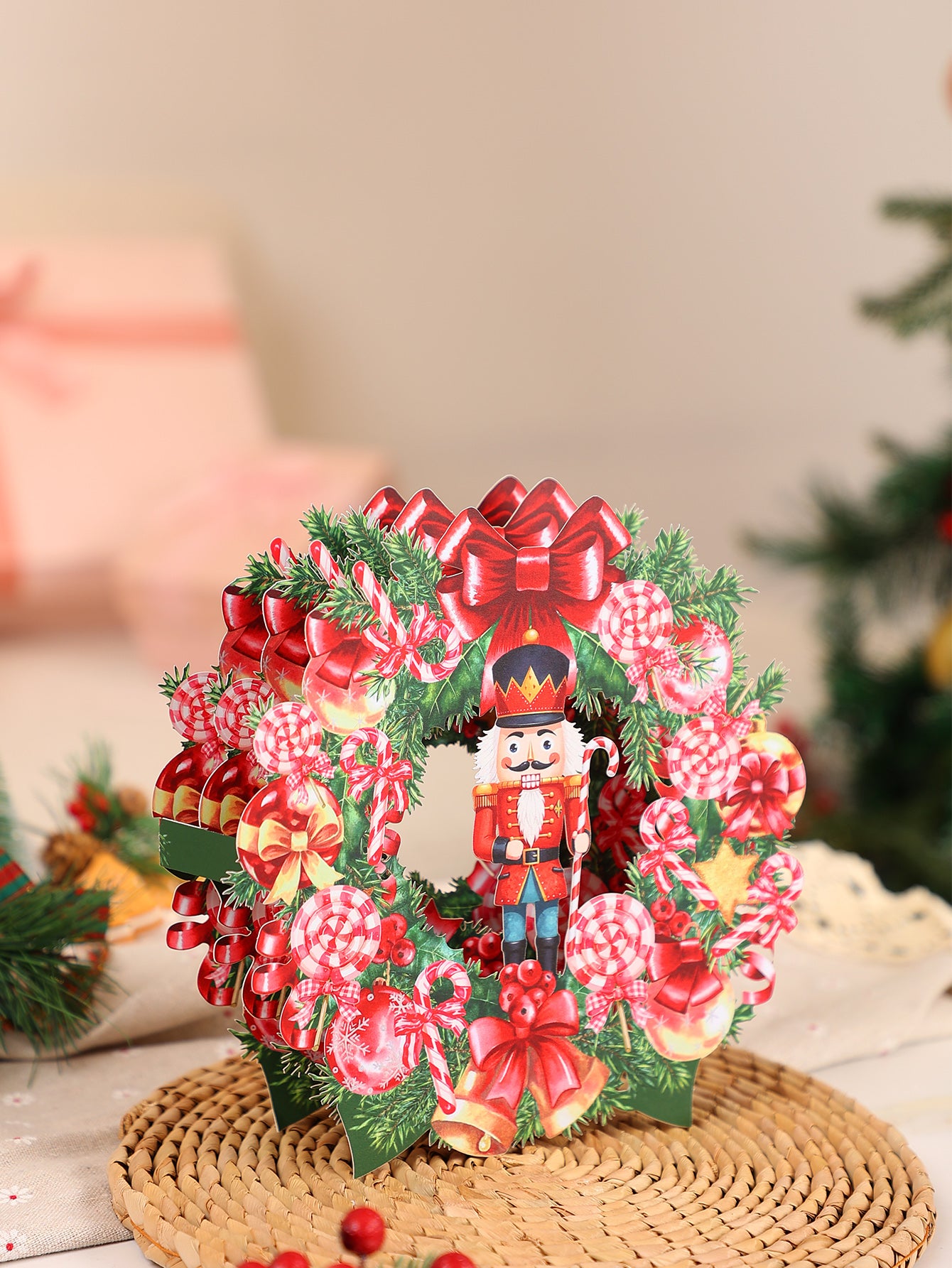 Professional Manufacturer Nutcracker Christmas Wreath 3D Pop-Up Card Festive Desk Decor