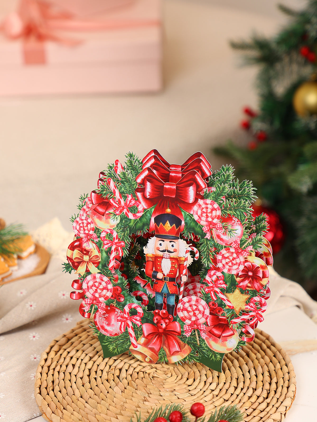 Professional Manufacturer Nutcracker Christmas Wreath 3D Pop-Up Card Festive Desk Decor