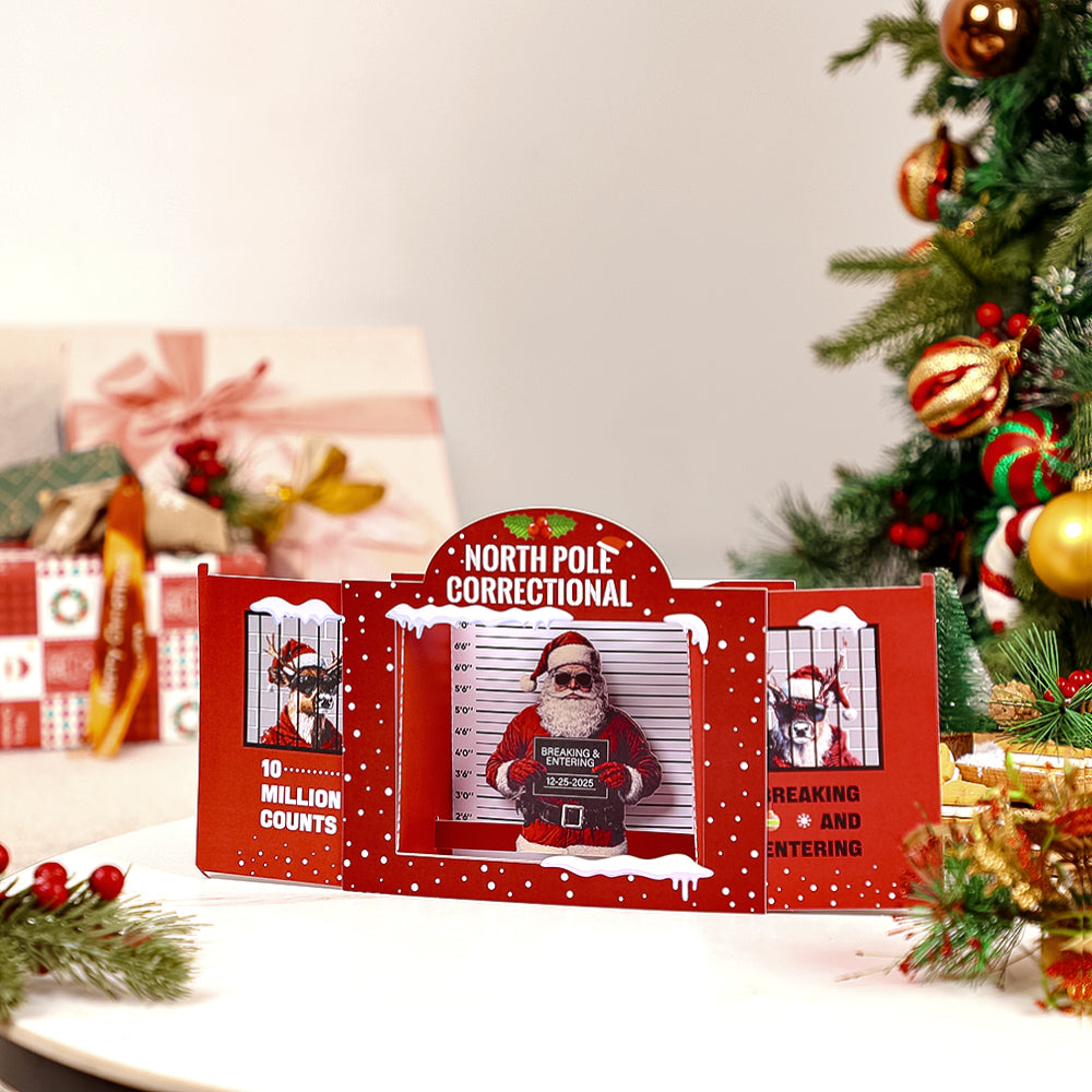 Factory Competitive Price Funny Santa Mugshot ChristmaFactory Competitive Price Funny Santa Mugshot Christmas 3D Pop-Up Card North Pole Jail Novelty Bulk Greeting Cards 3D Pop-Up Card North Pole Jail Novelty Bulk Greeting Card