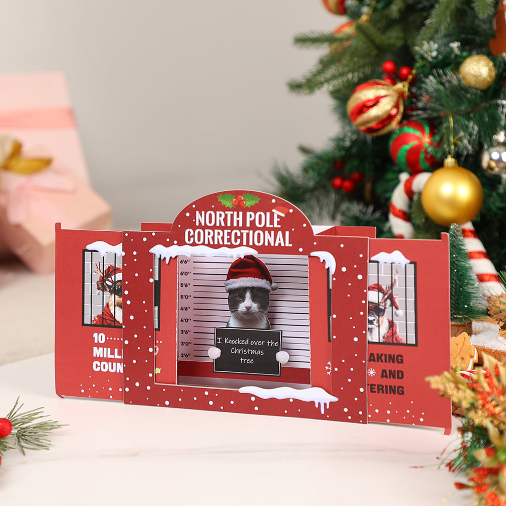 Custom Design Cat North Pole Correctional 3D Pop-Up Card Christmas Humorous Greeting Card