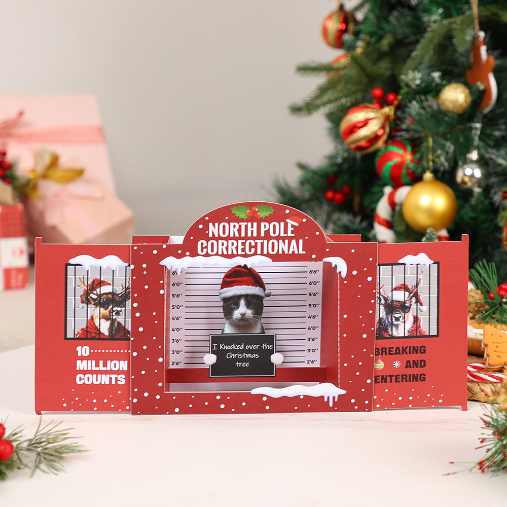 Custom Design Cat North Pole Correctional 3D Pop-Up Card Christmas Humorous Greeting Card