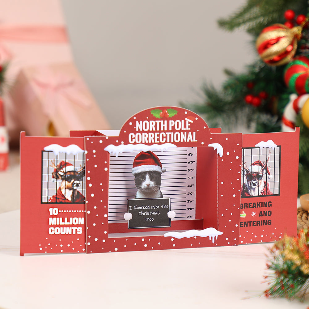 Custom Design Cat North Pole Correctional 3D Pop-Up Card Christmas Humorous Greeting Card