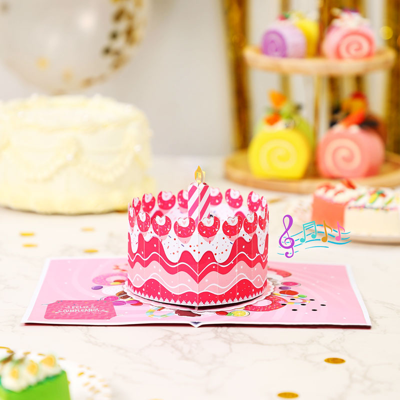 Bulk Order Light & Music Cherry Birthday Cake 3D Pop-up Card