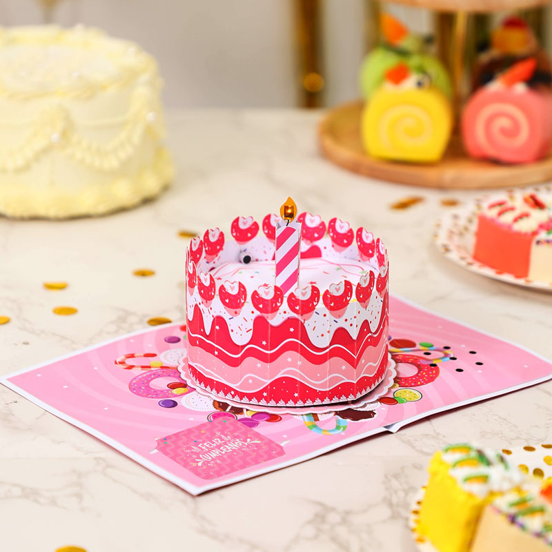 Bulk Order Light & Music Cherry Birthday Cake 3D Pop-up Card