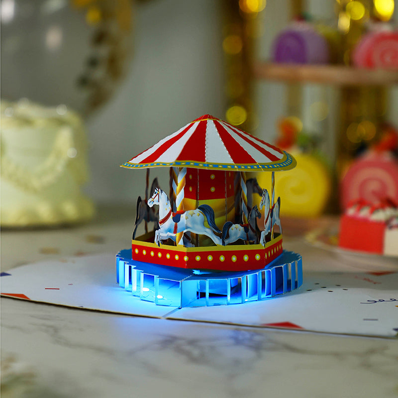 Wholesale Light & Music 3D Pop-Up Card Carousel Carnival Design for Celebrations