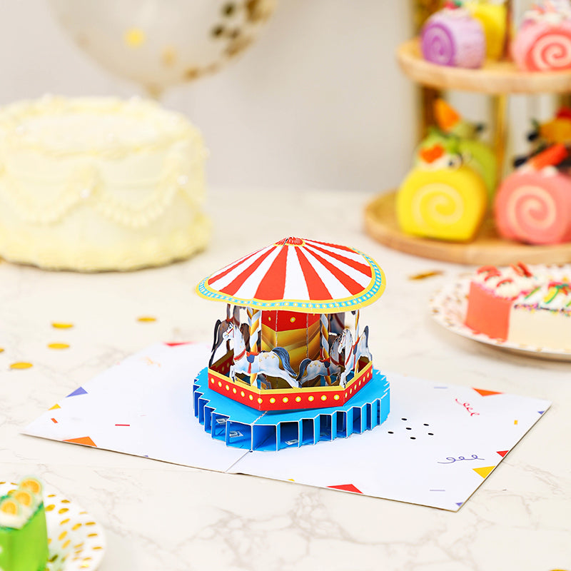 Wholesale Light & Music 3D Pop-Up Card Carousel Carnival Design for Celebrations