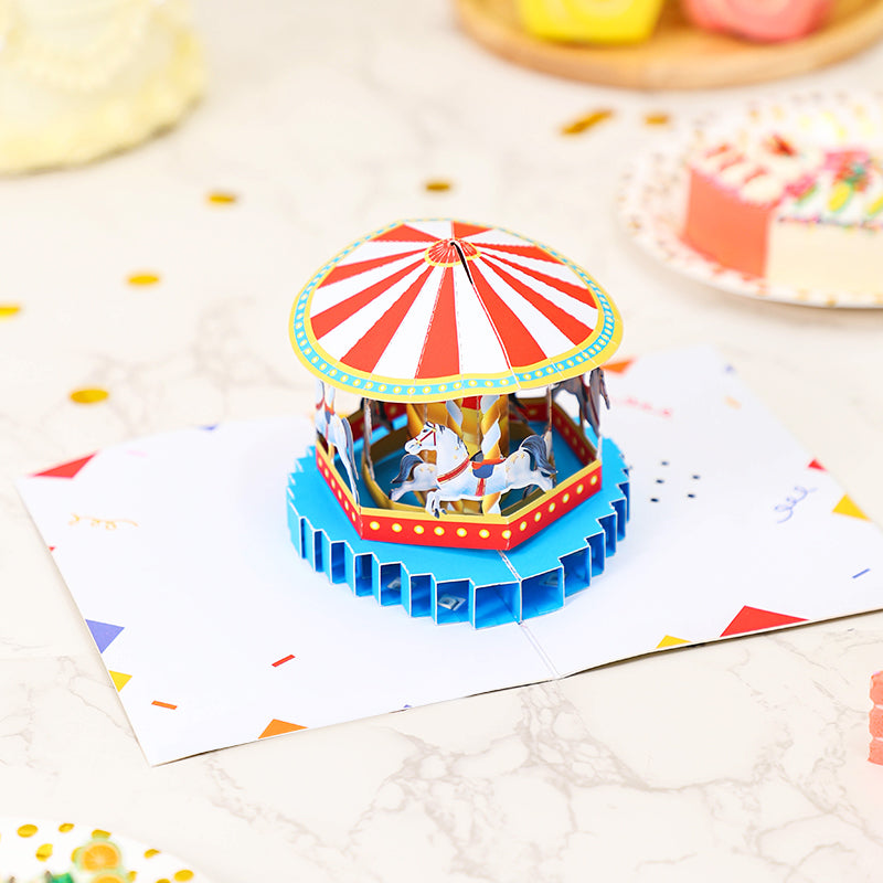 Wholesale Light & Music 3D Pop-Up Card Carousel Carnival Design for Celebrations