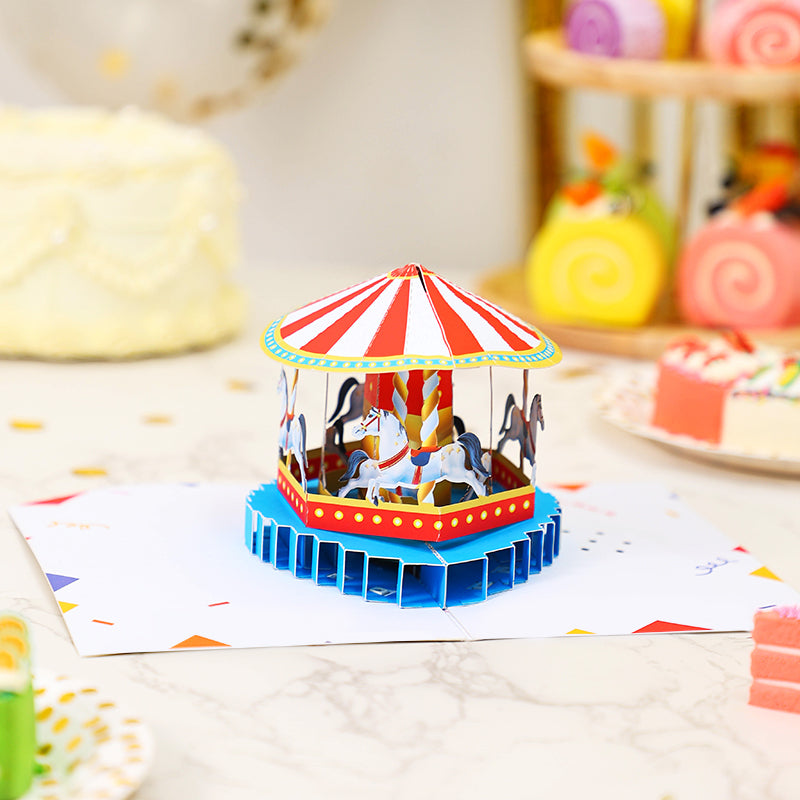 Wholesale Light & Music 3D Pop-Up Card Carousel Carnival Design for Celebrations
