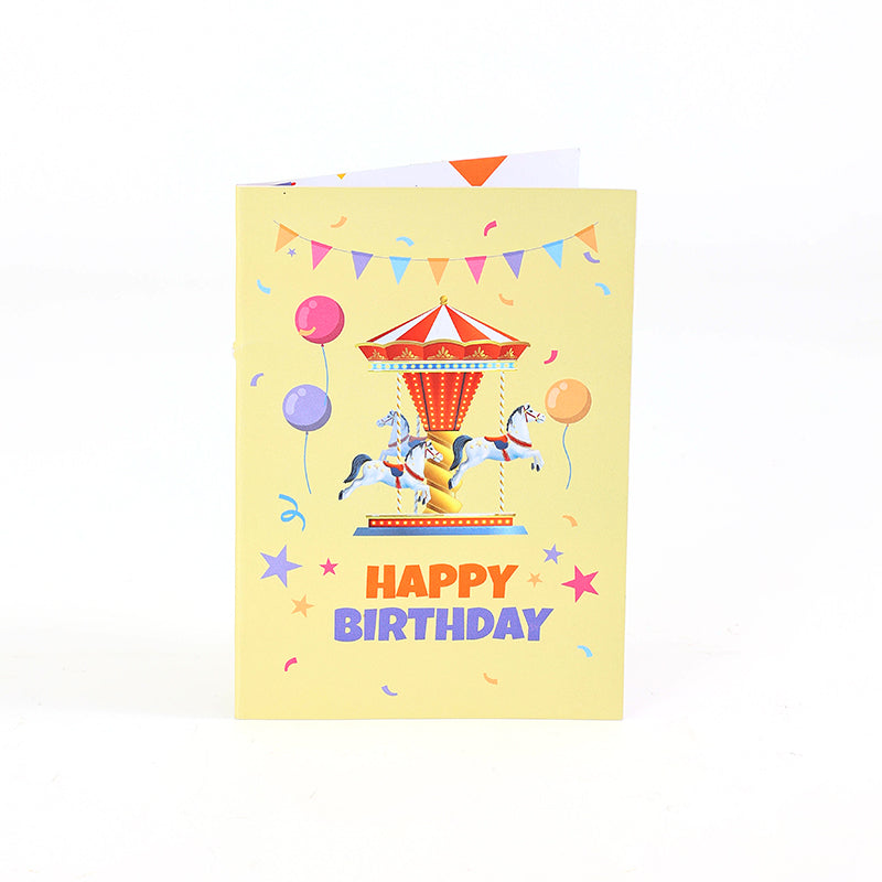 Wholesale Light & Music 3D Pop-Up Card Carousel Carnival Design for Celebrations