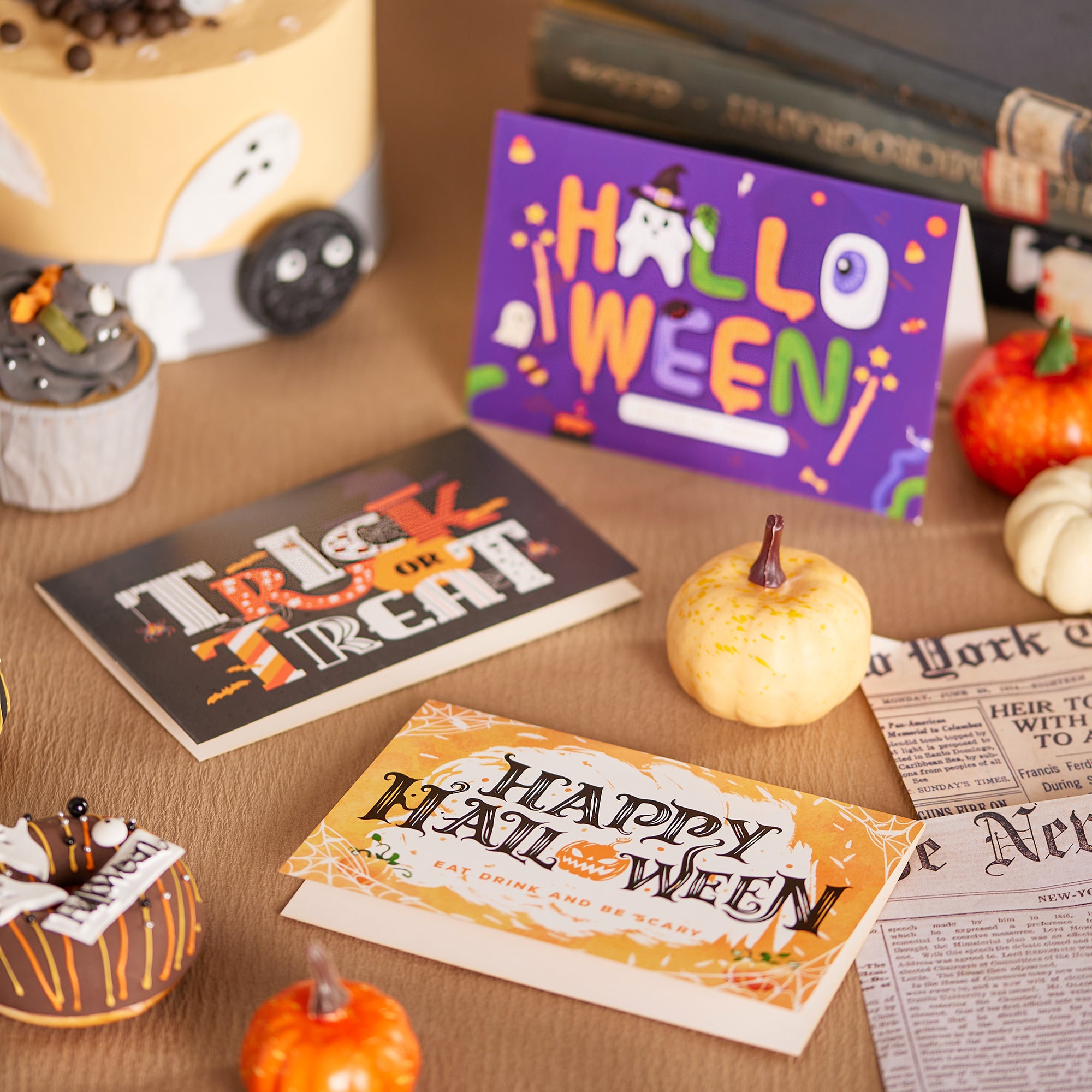 Factory Bulk Order Halloween 2D Flat Greeting Cards Set Trick or Treat Greeting Cards