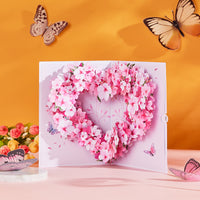 Cherry Blossom Heart Wreath 3D Pop-Up Greeting Card