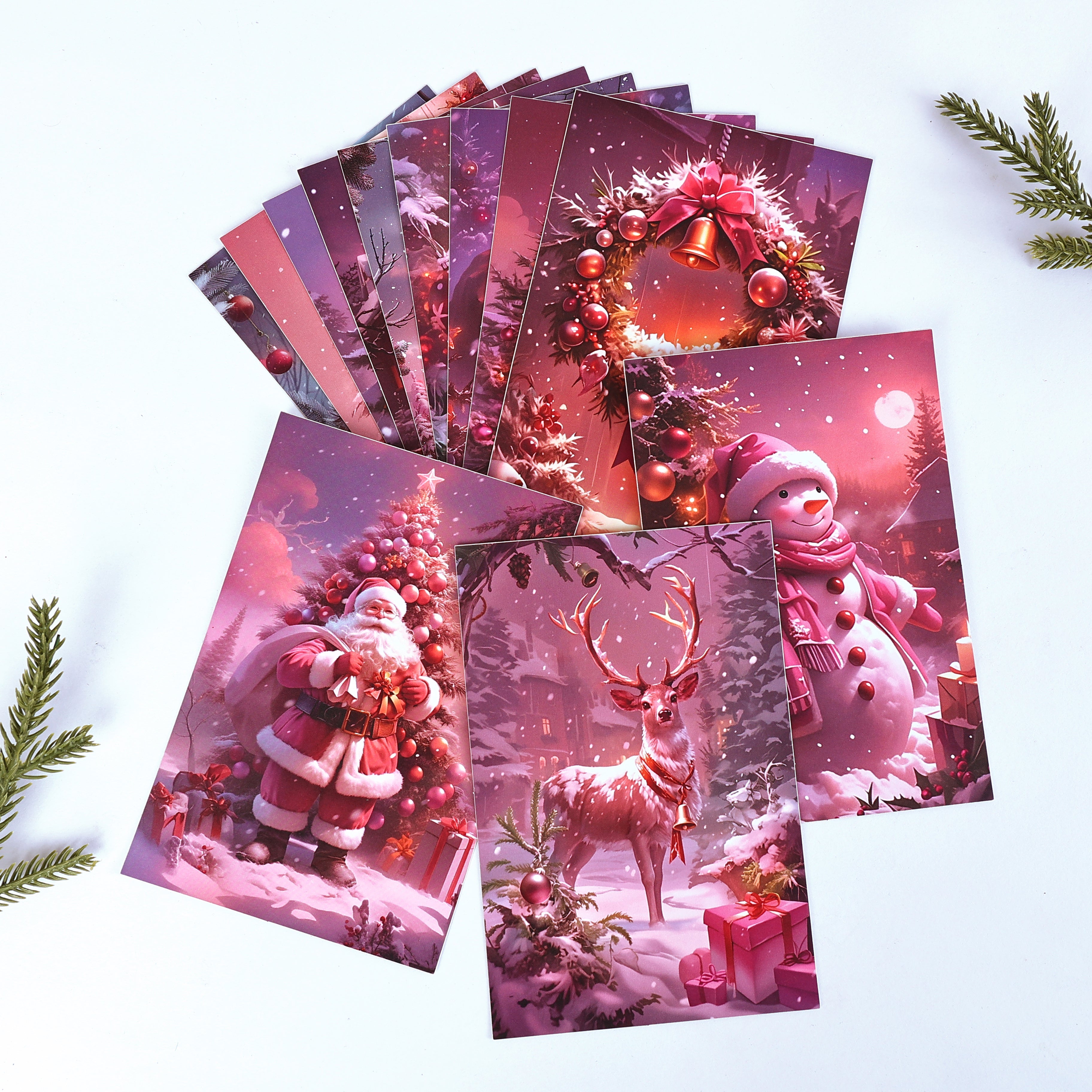 Quality Guaranteed Christmas 2D Flat Greeting Card Set Retro Winter Scenes with Santa