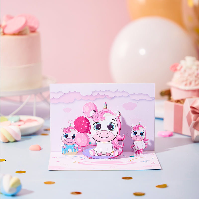 Wholesale Price Cute Unicorn 3D Pop-Up Greeting Card Magical Birthday Gift for Kids