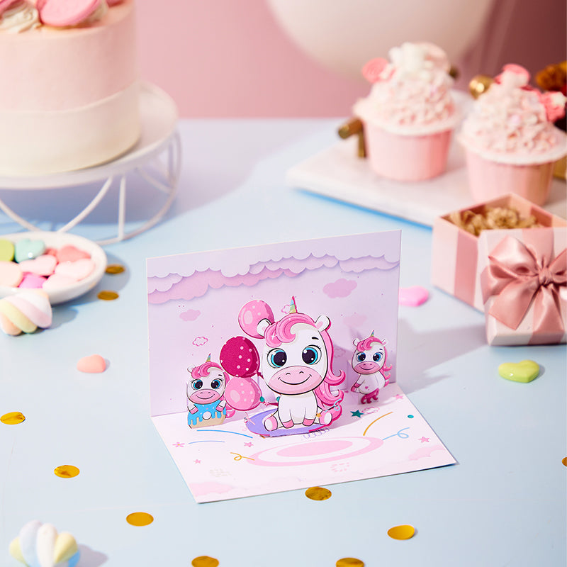 Wholesale Price Cute Unicorn 3D Pop-Up Greeting Card Magical Birthday Gift for Kids