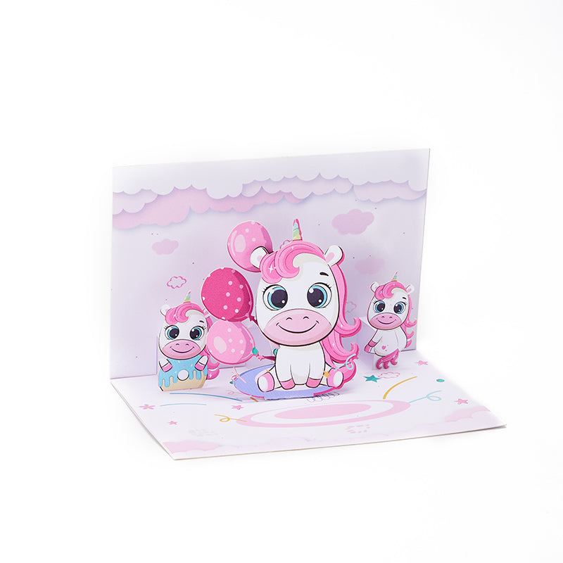Wholesale Price Cute Unicorn 3D Pop-Up Greeting Card Magical Birthday Gift for Kids