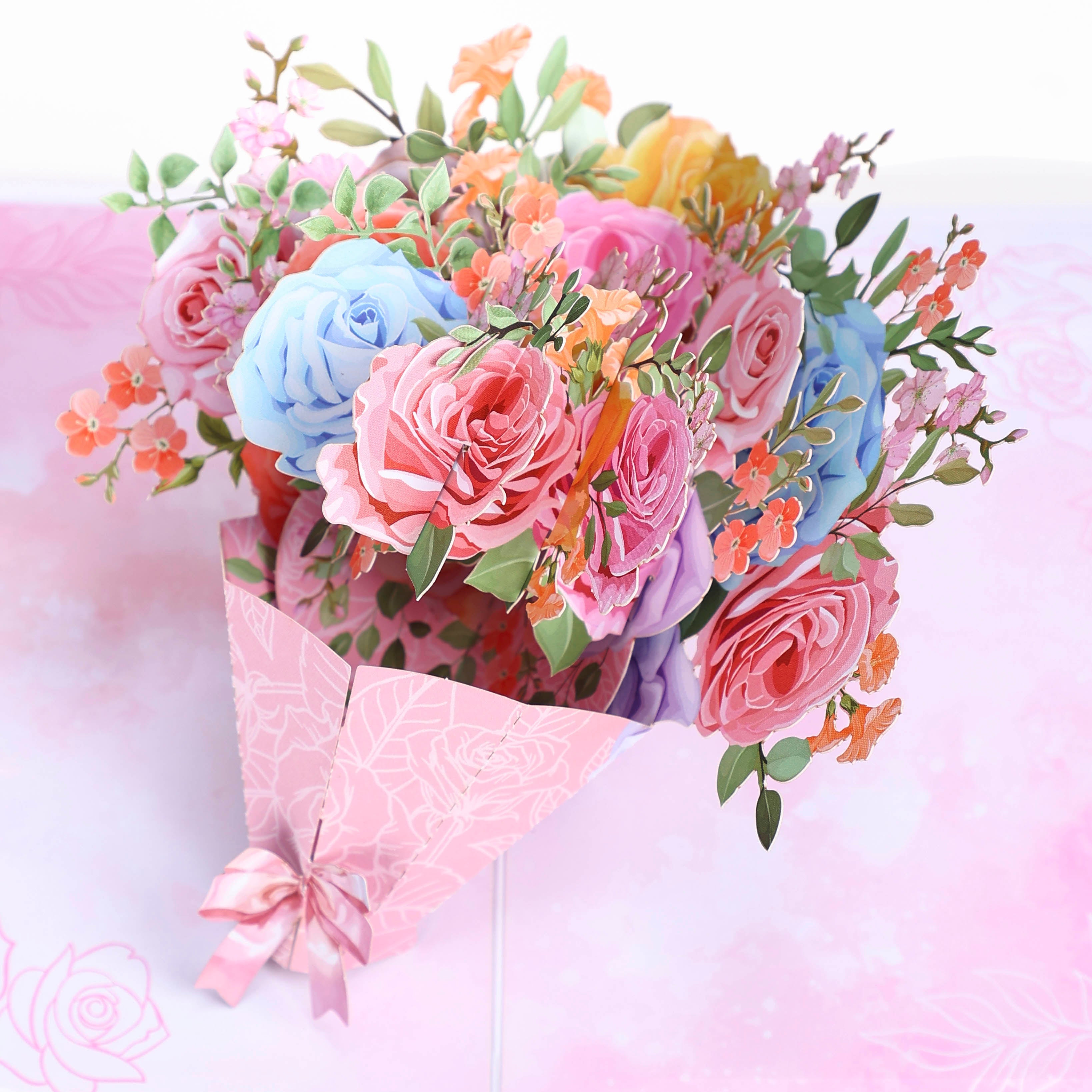 High Quality Colorful Mixed Flower Bouquet 3D Pop-Up Card Competitive Price Greeting Card