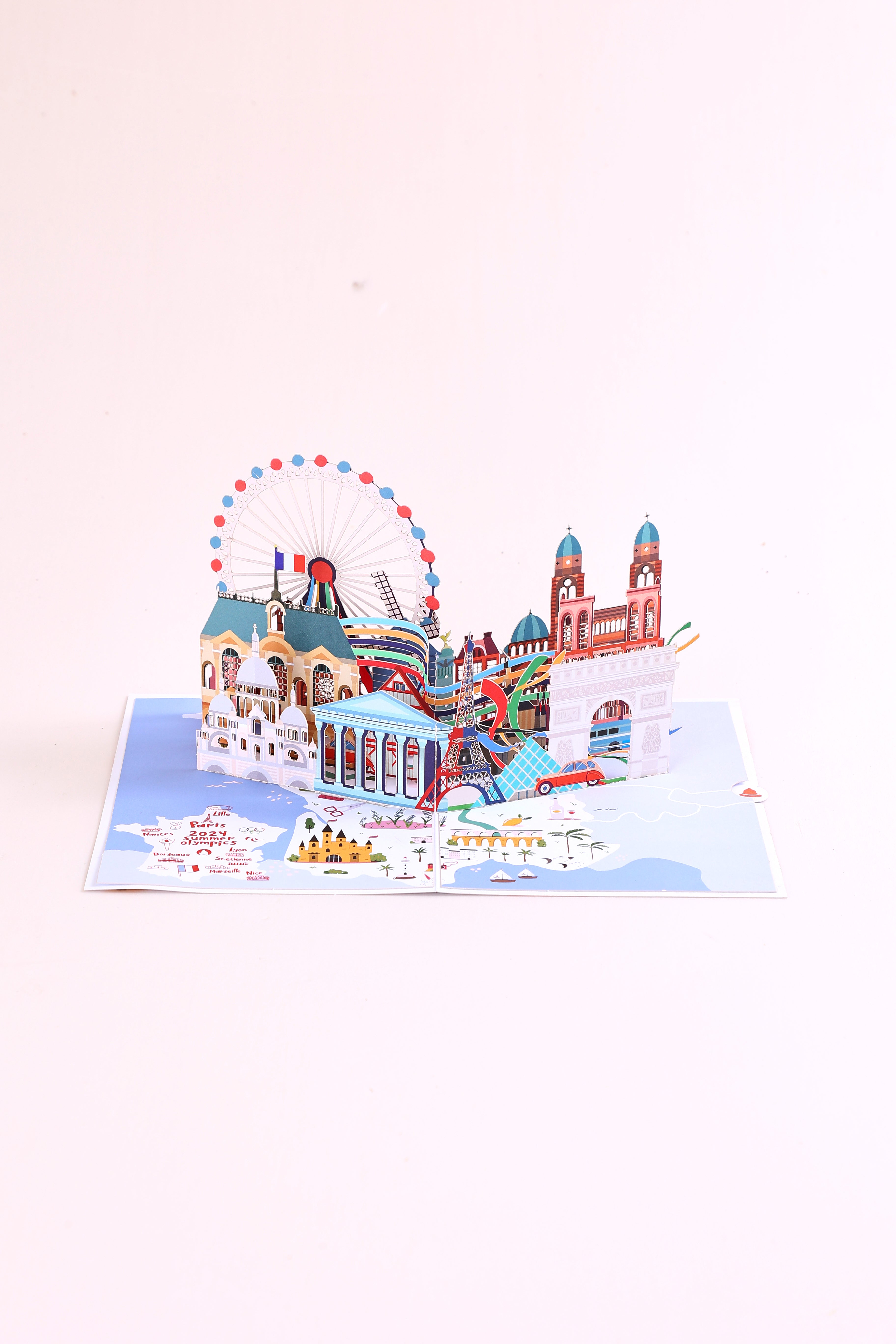 Paris 2024 Olympic 3D Pop-Up Card – Eiffel Tower Stadium & Olympic Landmarks | Limited Edition Souvenir