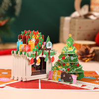 Christmas Fireplace Floral Wreath Flip Pop Up Card