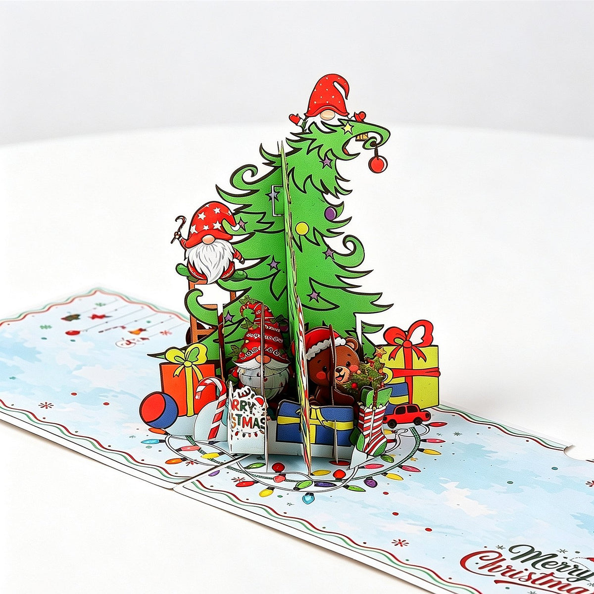 Gnome Climbing Christmas Tree 3D Pop Up Card