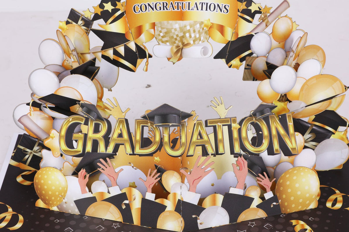 Black Gold Balloon Graduation Season 3D Pop Up Card