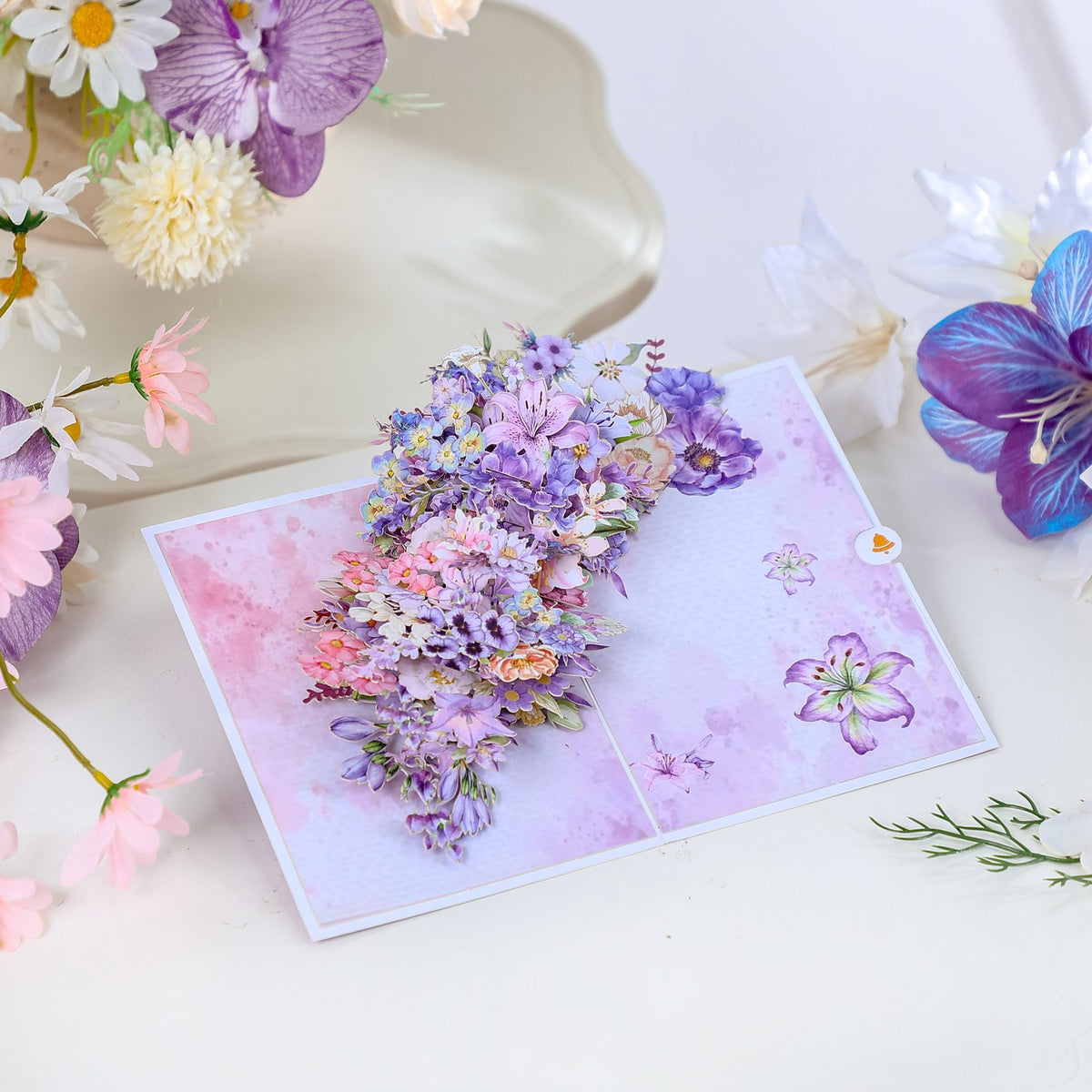 Purple Lily Floral Branch 3D Pop Up Card
