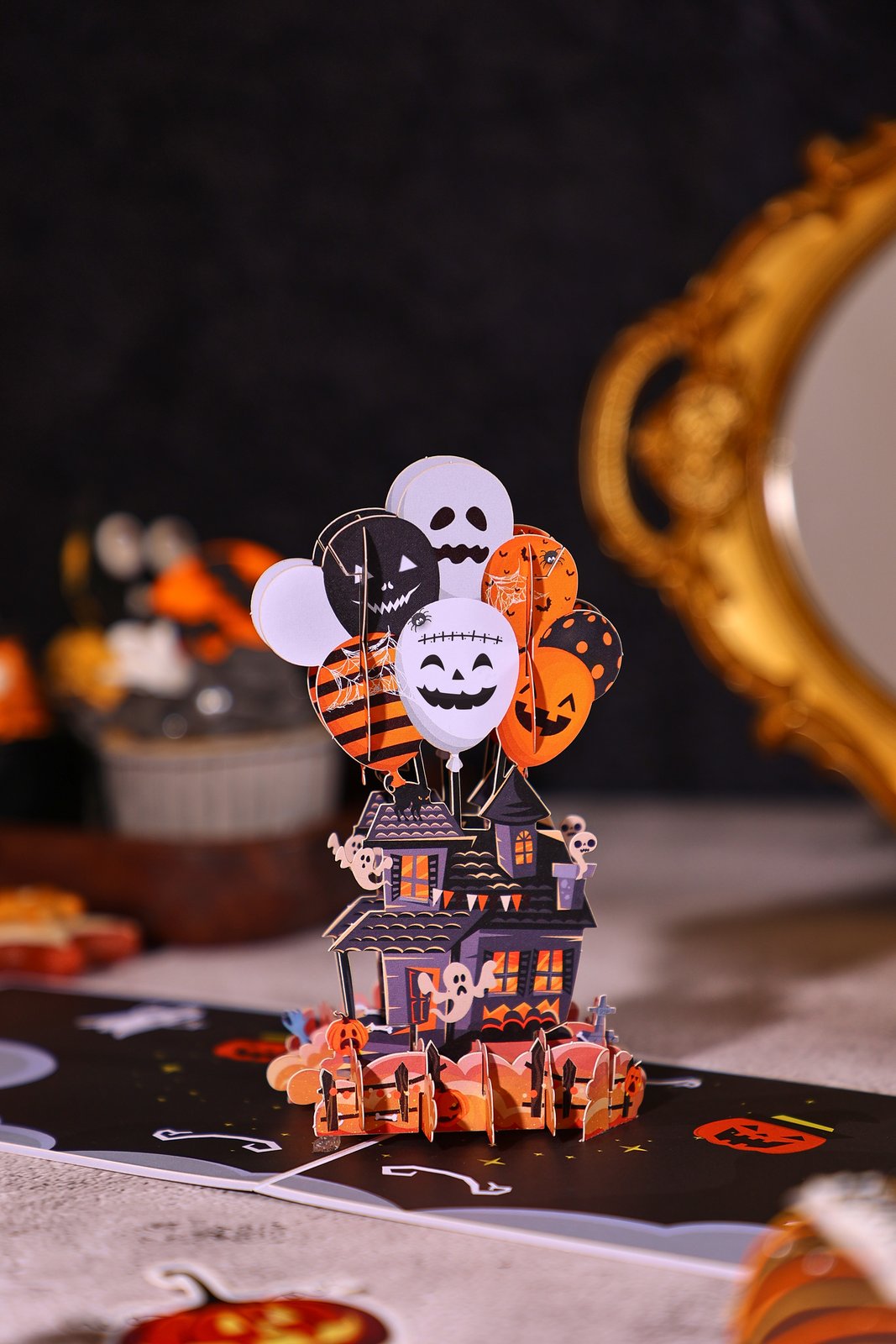 Halloween Haunted House Balloon Greeting Card