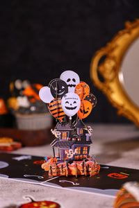 Halloween Haunted House Balloon Greeting Card