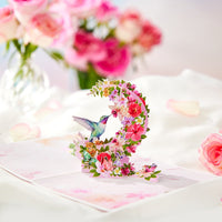 Hibiscus Crescent Moon Hummingbird Pop Up Card