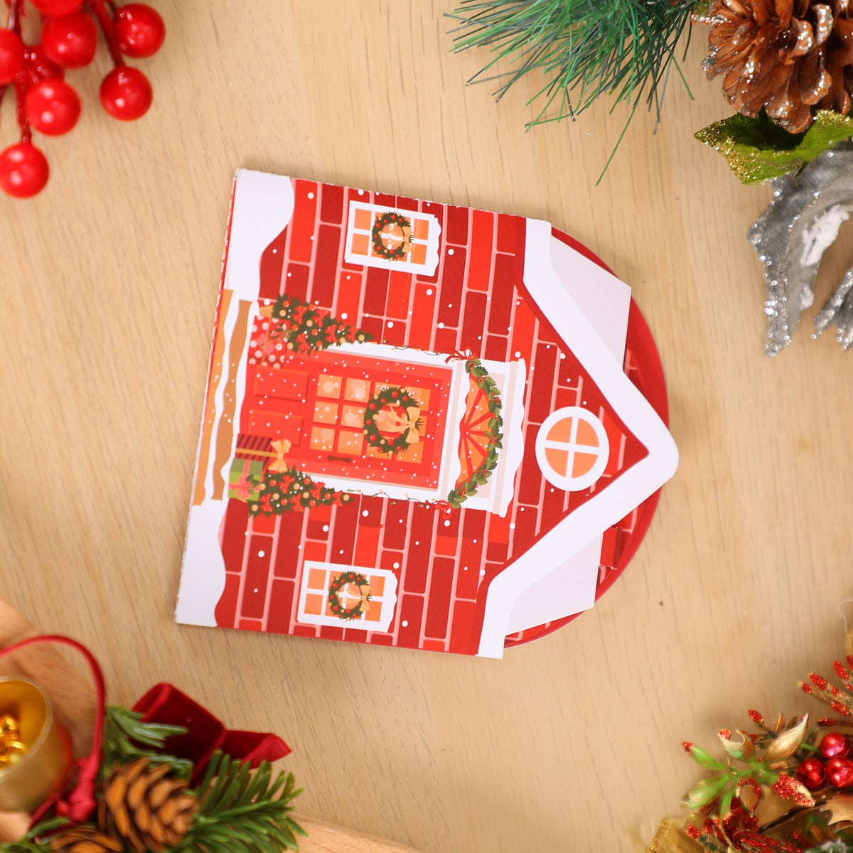 Christmas Red Brick House 3D Pop Up Card