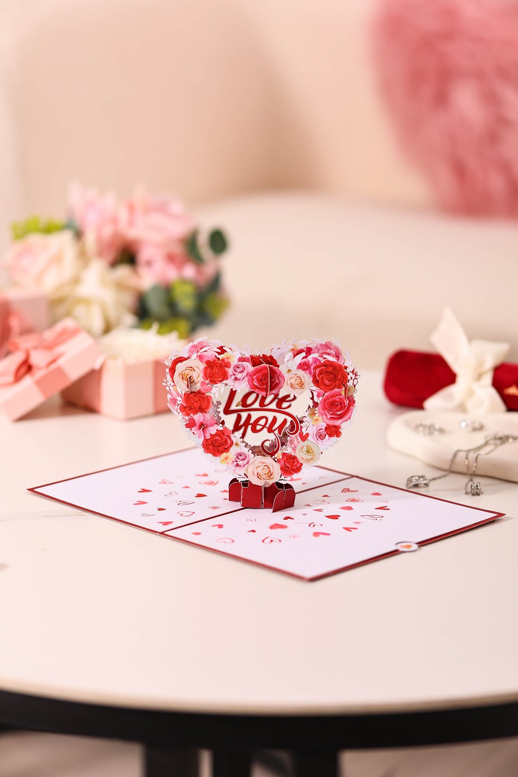 Rose Heart Floral Wreath 3D Pop Up Card