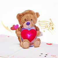 LED Lights & Music Teddy Bear Heart 3D Pop Up Card