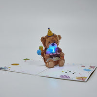 LED Lights & Music Teddy Bear Birthday 3D Pop Up Card