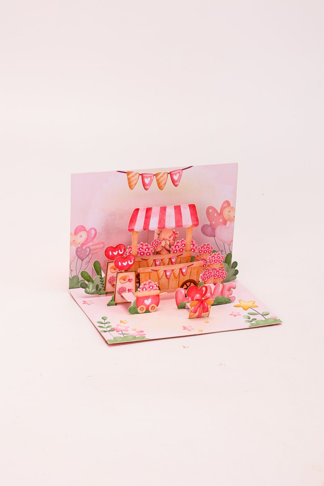 Valentine's Day Flower Cart 90° 3D Pop Up Card