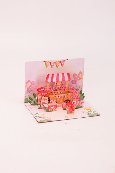 Valentine's Day Flower Cart 90° 3D Pop Up Card