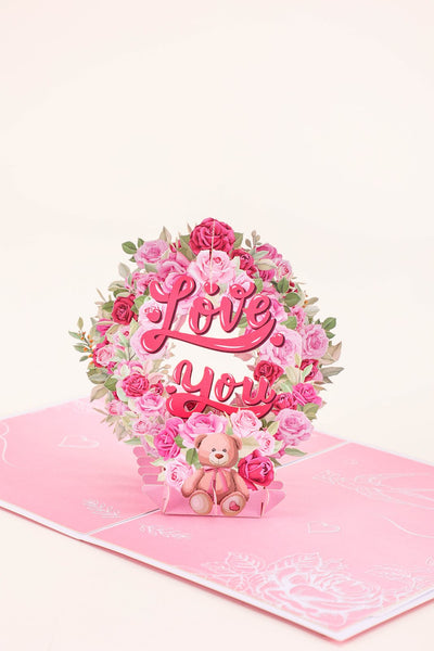 Valentine's Day Love You Rose Bear 3D Pop Up Card
