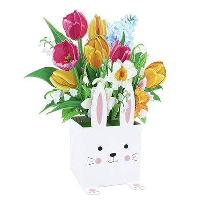 Factory Low MOQ Bunny Lily Blooming Flower Box 3D Pop-up Card Easter Floral Greeting Card