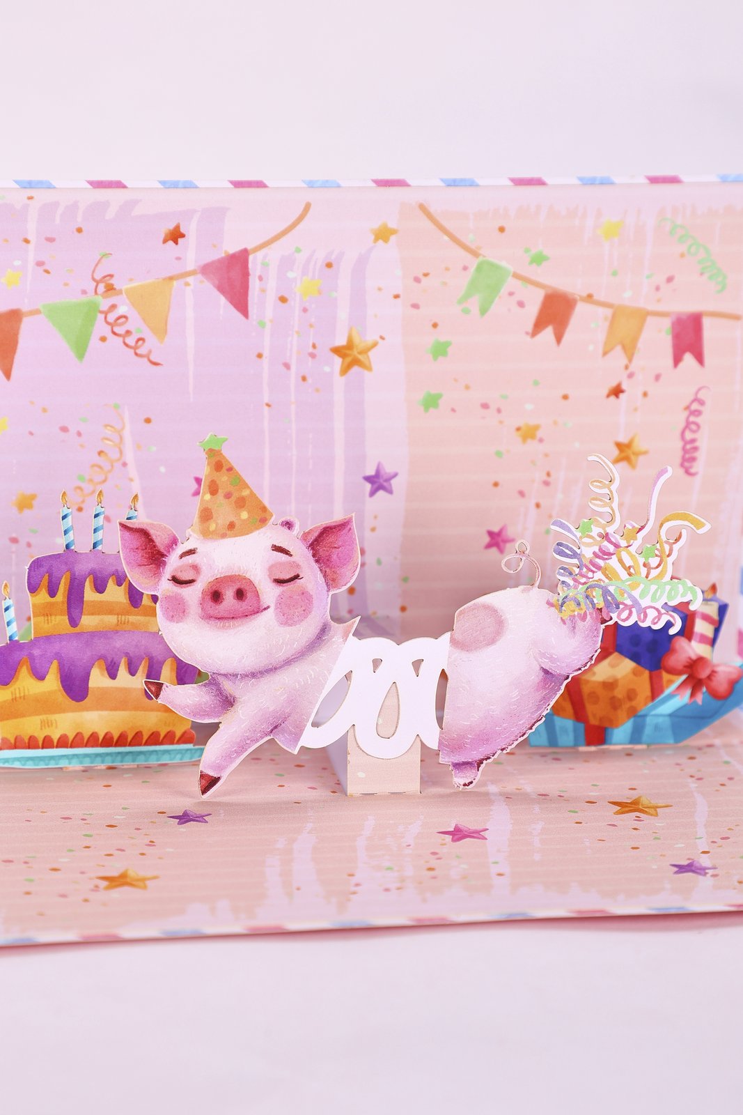 Pink Spring Toy Pig 90° Greeting Card