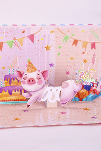 Pink Spring Toy Pig 90° Greeting Card