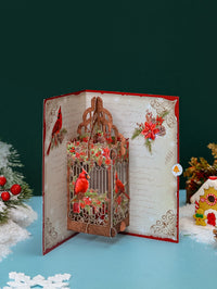Vintage Cardinal Winter Birdcage Greeting Card