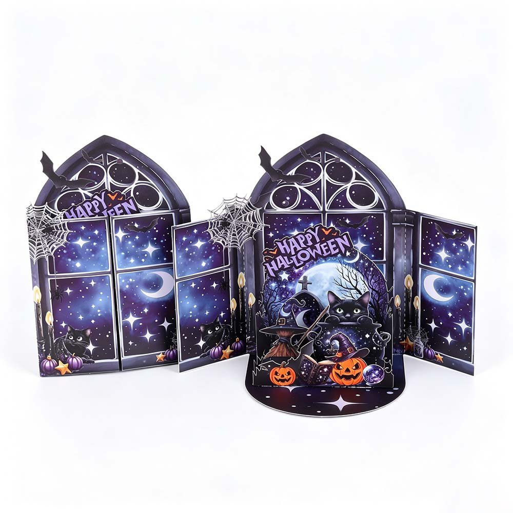 Halloween Black Cat Double Door Card