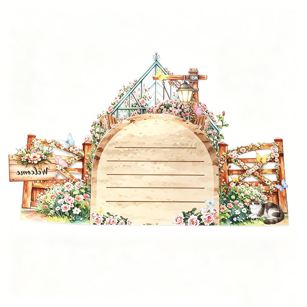 Cat Flower House Double Door Card