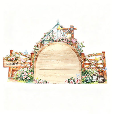 Cat Flower House Double Door Card