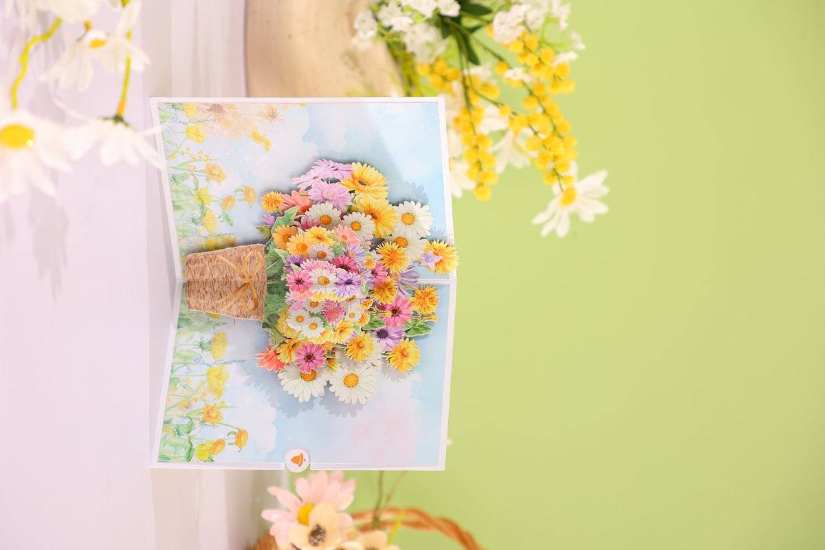 Colorful Flower Basket 3D Pop Up Card