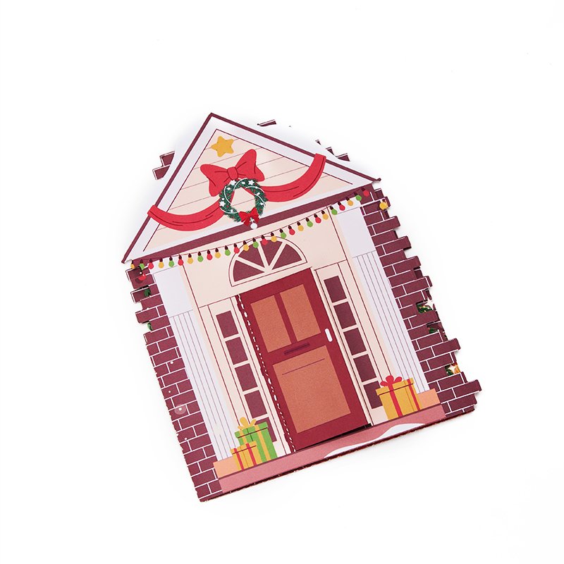 Christmas Door House Floral Wreath Flip Pop Up Card