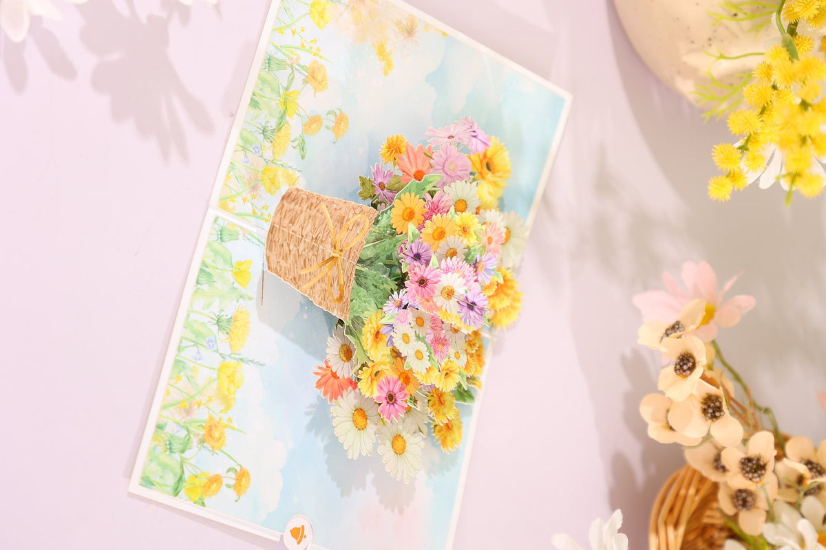 Colorful Flower Basket 3D Pop Up Card