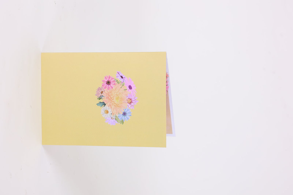 Mixed Color Daisy Dragonfly Greeting Card